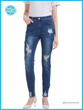 High Waisted Skinny Ripped Jeans Stretchy Distressed Tummy Control Denim